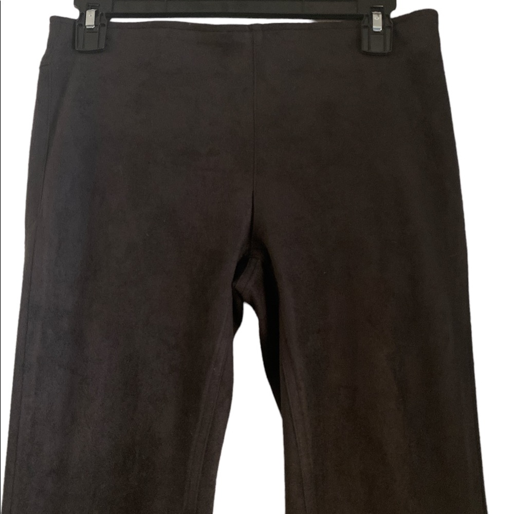 Black suede low rise flare pants
